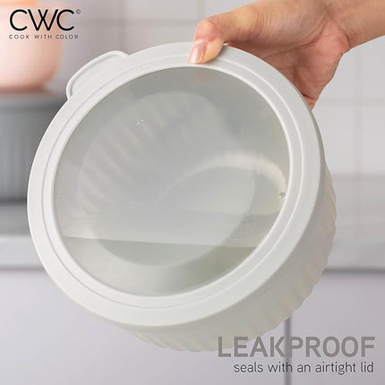 COOK WITH COLOR Prep Bowls with Lids- Wide and Deep Nesting Plastic Small Mixing Bowl Set with Lids, 8 Piece Set - Deep Bowls, Grey/Pink