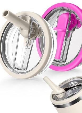 40oz Flip Straw Leak Proof Lid for Stanley H2.0 Quencher Protour Tumbler, 2 Pack Spill Proof Lid Replacement Straw Cover Top for 40 OZ Stanley Cup Accessories (Beige, RoseRed)