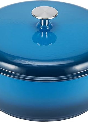 Amazon Basics Cast Iron Dutch Oven Pot with Lid, Enameled, Round, Dual Handles, Heavy-Duty, Medium, 6-Quart, Blue