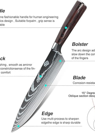 Dfito Knife Set, 10 Pieces Kitchen Knives for Professional Chefs, 3.5-8 Inch Set Boxed Knives 440A Stainless Steel Ultra Sharp Japanese Knife