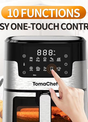 Air Fryer 10-in-1, 5.3QT Compact Oil Free Cooker with Visible Window & Dishwasher Safe Basket，Healthy Cooking, Digital Control for Family