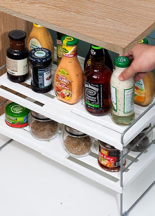 2 Pack Pantry Organization and Storage, Expandable Foil and Plastic Wrap Organizer, Adjustable Kitchen Wrap Organizer Rack for Cabinet, Foil Saran Wrap Holder Shelf for Sandwich Plastic Bags Box,