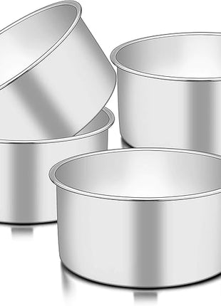 TeamFar 6 Inch Cake Pan, 6” x 3” Deep Round Cake Pan Tier Baking Pans Set Stainless Steel, For Baking Steaming Serving, Healthy & Toxic Free, Deep & Straight Size, Oven & Dishwasher Safe - Set of 4