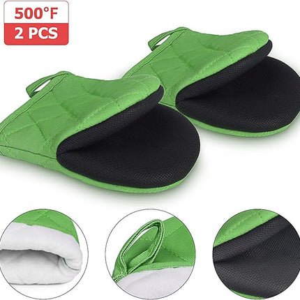 1 Pair Short Oven Mitts, Heat Resistant Silicone Kitchen Mini Oven Mitts for 500 Degrees, Non-Slip Grip Surfaces and Hanging Loop Gloves, Baking Grilling Barbecue Microwave Machine Washable
