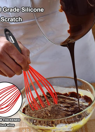 Anaeat Silicone Whisk, Thick Stainless Steel Wire Inner - Heat Resistant Kitchen Whisks for Non-Stick Cookware, Balloon Egg Beater for Whisking, Blending, Beating, Frothing & Stirring (Red)