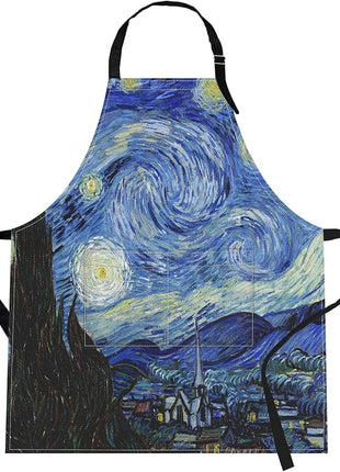 Britimes Apron Home Kitchen Cooking Baking Gardening for Women Men With Pockets Starry Night Oil Painting 32x28 inch