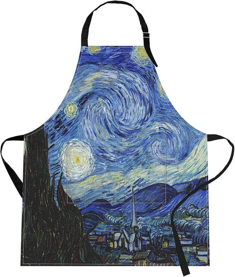 Britimes Apron Home Kitchen Cooking Baking Gardening for Women Men With Pockets Starry Night Oil Painting 32x28 inch