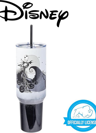 Silver Buffalo Disney Nightmare Before Christmas by Tim Burton Jack Skellington Hill and Moon Stainless Steel Tumbler with Handle and Straw, Fits in Standard Cup Holder, 40 Ounces (Pack of 12)