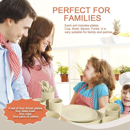 Homienly Wheat Straw Dinnerware Sets, 20pcs Lightweight Unbreakable Dinnerware, Microwave Dishwasher Safe Bowls Cups Forks Spoons set,Perfect for Camping Outdoor, Beige
