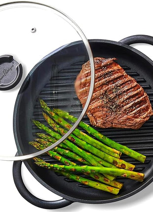 The Whatever Pan Cast Aluminum Griddle Pan for Stove Top - Lighter than Cast Iron Skillet Pancake Griddle with Lid - Nonstick Stove Top Grill 10.6" Diameter by Jean Patrique