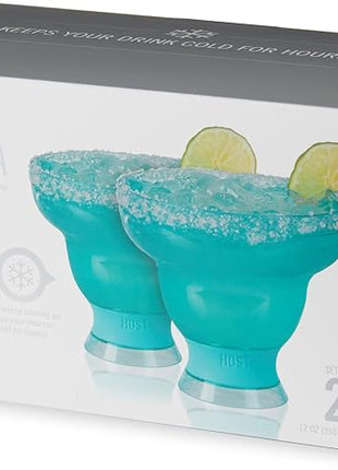 Host FREEZE Stemless Margarita Glasses, Insulated Plastic Cocktail Glasses for Frozen Drinks, Double Wall Chiller Cups for Daiquiri, Tiki Drinks, Home Bar, Party Gifts, 12 oz, Set of 2, Aqua Blue