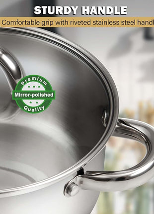 Cook N Home Sauce Pot Stainless Steel Stockpot with Glass Lid, Basic Saucier Casserole Pan Set, 6 Piece Set