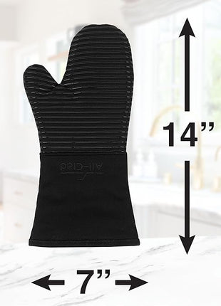 All Clad Silicone Oven Mitt: Heat Resistant up to 500 Degrees - 100% Cotton & Silicone, 14"x7" Oven Mitt for Kitchen and Barbeque, 1-Pack, Black