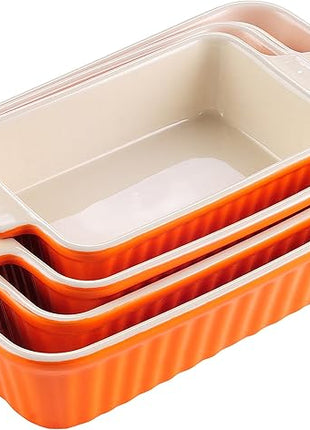 MALACASA Bakeware Set of 4, Porcelain Baking Pans Set for Oven, Casserole Dish, Ceramic Rectangular Baking Dish Lasagna Pans for Cooking Cake Kitchen, Orange(9.4"/11.1"/12.2"/14.7"), Series BAKE.BAKE
