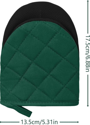 1 Pair Short Oven Mitts, Heat Resistant Silicone Kitchen Mini Oven Mitts for 500 Degrees, Non-Slip Grip Surfaces and Hanging Loop Gloves, Baking Grilling Barbecue Microwave Machine Washable