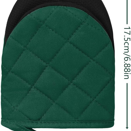 1 Pair Short Oven Mitts, Heat Resistant Silicone Kitchen Mini Oven Mitts for 500 Degrees, Non-Slip Grip Surfaces and Hanging Loop Gloves, Baking Grilling Barbecue Microwave Machine Washable