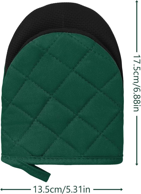 1 Pair Short Oven Mitts, Heat Resistant Silicone Kitchen Mini Oven Mitts for 500 Degrees, Non-Slip Grip Surfaces and Hanging Loop Gloves, Baking Grilling Barbecue Microwave Machine Washable