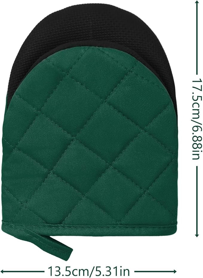 1 Pair Short Oven Mitts, Heat Resistant Silicone Kitchen Mini Oven Mitts for 500 Degrees, Non-Slip Grip Surfaces and Hanging Loop Gloves, Baking Grilling Barbecue Microwave Machine Washable