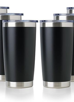 DOMICARE 20oz Stainless Steel Tumbler Bulk with Lid, Double Wall Vacuum Insulated Travel Mug, Powder Coated Coffee Cup, Powder Black, 8 Pack