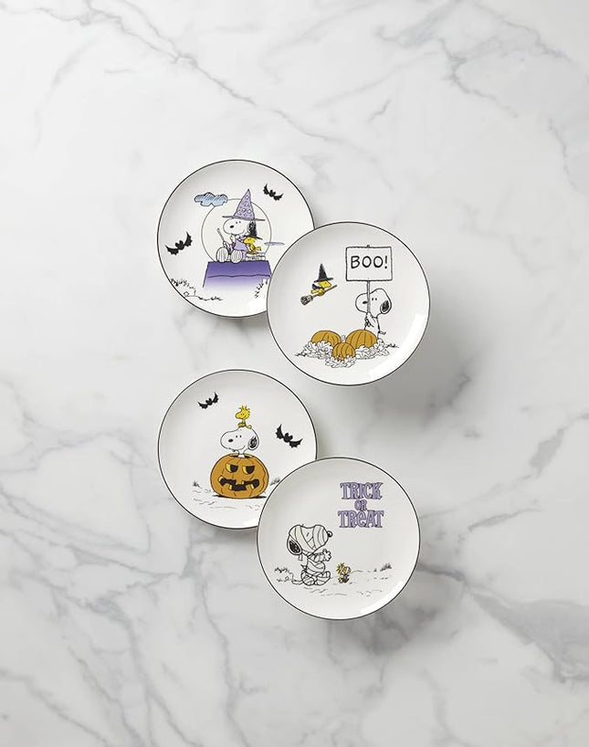 Lenox Dinnerware Set, The Great Pumpkin Accent Plates, Assorted, Set of 4 Porcelain Plates, Halloween Plates, Hand Wash Only, Spooky Salad and Pasta Plate, Halloween Table Decorations (4 Pieces)