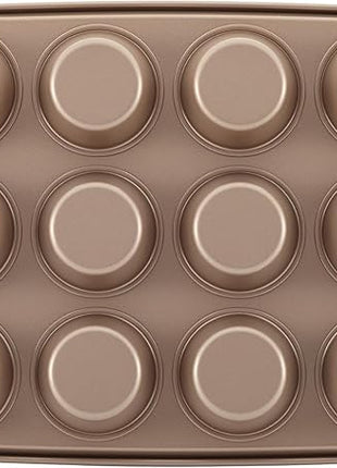 Rachael Ray Cucina Nonstick Bakeware Set Baking Cookie Sheets Cake Muffin Bread Pan, 10 Piece, Latte Brown with Cranberry Red Grips