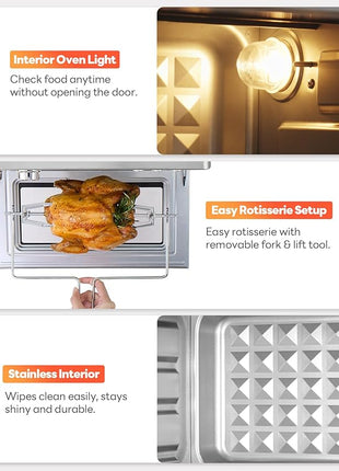 28QT Air Fryer Toaster Oven Combo, Large 12-in-1 Convection Countertop Oven with Next-Gen HeatWave Convection, 3-Layer Cooking, Rotisserie for Chicken, Fits 11" Pizza, Full Accessories, Sparkle Black