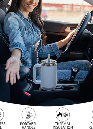 40 oz Tumbler with Handle,Tumbler with Lid and Straw,Double Wall Insulated Cup Stainless Steel Travel Mug(Cold for 34 Hours),Water Bottle for Iced Tea,Coffee,Cold Beverages(Smog Blue)