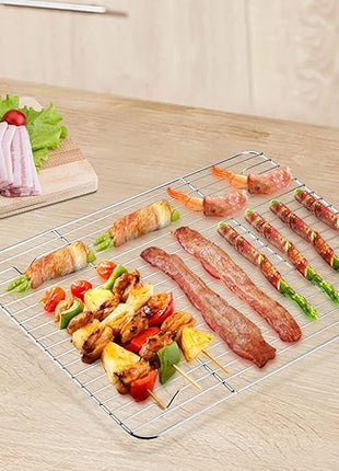 P&P CHEF Baking Cooling Rack Set for Cooking Roasting, 4-Piece Stainless Steel Wire Racks for Oven Use, Healthy & Dishwasher Safe, Rectangle, 8.6 Inch