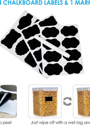 Vtopmart Large Food Storage Containers 5.2L / 175oz, 4 Pieces BPA Free Plastic Airtight Canisters for Flour, Sugar, Baking Supplies, Rice with Lids, 4 Measuring Cups and 24 Labels, Blue