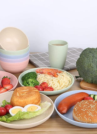 LuckyZone 7.8 Inches Unbreakable Wheat Straw Plates - Reusable Plate Set - Dishwasher & Microwave Safe - Perfect for Dinner Dishes - Healthy, BPA Free & Eco-Friendly (7.8 Inches)