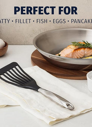 Zulay Kitchen Stainless Steel Fish Spatula - 12.8” Flexible Slotted Turner for Cooking & Frying - Ergonomic Handle, Non-Stick Safe & Dishwasher Safe Kitchen Utensil for Everyday Use