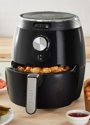 Dash Deluxe Electric Air Fryer + Oven Cooker with Temperature Control, Non-stick Fry Basket, Recipe Guide + Auto Shut off Feature, 1200-Watt, 3 Quart - Black