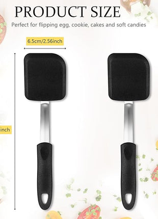 Silicone Cookie Spatula Turner 2 Pack Mini Brownie Spatula Flexible Kitchen Small Silicone Turner for Nonstick Cookware Heat Resistant No Scratch Flipper for Egg Pancake(Black)