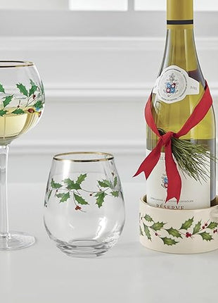 Lenox Drinkware, Holiday 4-Piece Wine Balloon Glass Set, Set Of 4, 16 Oz Capacity, Made From Glass, Festive Red Christmas Design, Hand Wash Only, Christmas Decorations, Winter Decor (4 Piece)