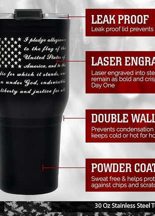 Military Gift Shop Pledge of Allegiance 30 oz Coffee Travel Mug | Double Wall Vacuum Insulated American Flag Coffee Tumbler | Stainless Steel - Pledge 30oz Tumbler
