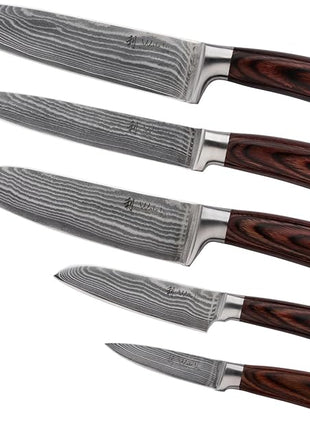 Wakoli EDIB 5-Piece Damascus Knife Set – Professional Chef Knives Set with VG10 Core Blades, 67-Layer Damascus Steel and Ergonomic Pakkawood Handles – Premium Kitchen Knives in Wooden Gift Box