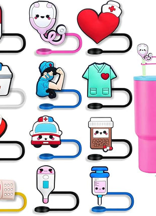 12Pc Straw Cover for Stanley Cup, Silicone Straw Topper for Stanley Cup 30&40oz with Tumblers, 10mm 0.4in Lid Accessories (Reusable)