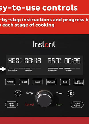Instant Pot VersaZone 9QT Air Fryer,8-in-1 Functions with EvenCrisp Technology, Crisps,Broils, Bakes,Roasts, Dehydrates,Reheats at Same or Different Temperature, from the Makers of Instant Pot, Black