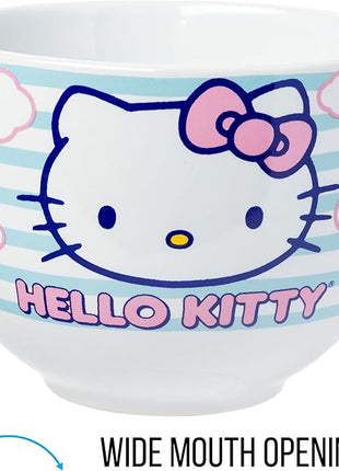 Silver Buffalo Sanrio Hello Kitty Blue and Pink Skies Ceramic Ramen Noodle Rice Bowl with Chopsticks, Microwave Safe, 20 Ounces