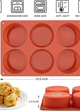 2 Pack Silicone Egg Bite Molds, Deep 3 Inch Frittata Baking Pans, Round Baking Molds for Breakfast Sandwiches, English Muffin, Hamburger Buns, Cheesecake, Dinner Rolls
