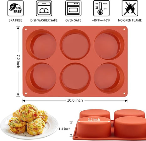 2 Pack Silicone Egg Bite Molds, Deep 3 Inch Frittata Baking Pans, Round Baking Molds for Breakfast Sandwiches, English Muffin, Hamburger Buns, Cheesecake, Dinner Rolls