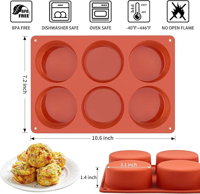 2 Pack Silicone Egg Bite Molds, Deep 3 Inch Frittata Baking Pans, Round Baking Molds for Breakfast Sandwiches, English Muffin, Hamburger Buns, Cheesecake, Dinner Rolls