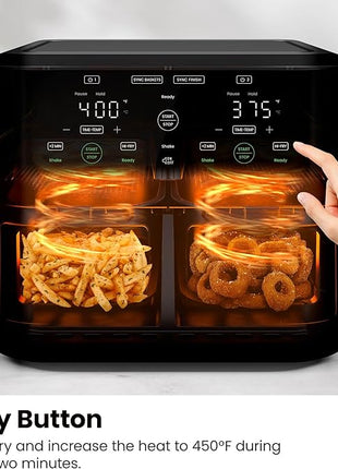 Chefman 6 Quart Dual Basket Air Fryer - Digital Touchscreen, Smart Sync Finish, Hi-Fry, Auto Shutoff, 2 Independent 3QT Nonstick Dishwasher-Safe Frying Baskets - Digital Double Air Fryer - Black