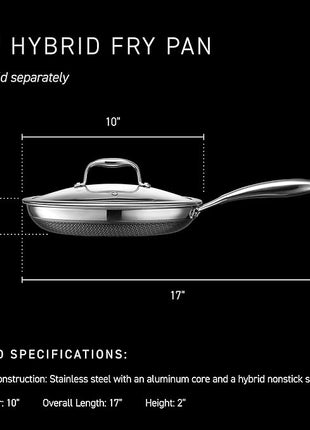 HexClad Hybrid Nonstick 10-Inch Frying Pan, Stay-Cool Handle, Dishwasher-Friendly, Oven-Safe Up to 900°F, Induction Ready, Compatible with All Cooktops