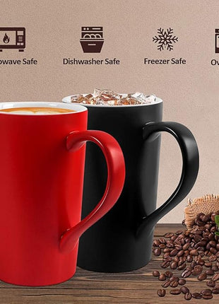 Smilatte 20 oz Large Coffee Mugs, M007 Plain Blank Tall Ceramic Cup with Handle for Dad Men, Set of 4, Red