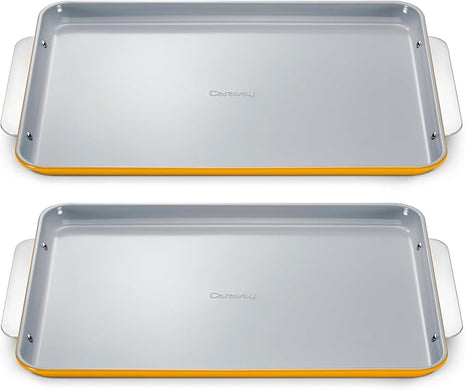 Caraway Non-Stick Ceramic Large Baking Sheet Duo - Naturally Slick Ceramic Coating - Non-Toxic, PTFE & PFOA Free - Perfect for Baking, Roasting, and More - Large (18" x 13") - Marigold