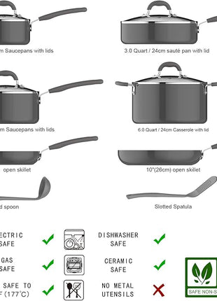 Amazon Basics Aluminum 12-Piece Cookware Set, Gray - Pots, Pans and Utensils