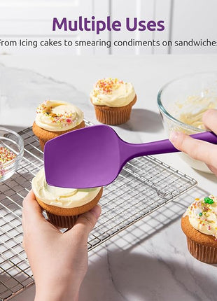 U-Taste Silicone Spoon Spatula Set, 600ºF High Heat Resistant Food Grade Flexible Rubber Scraper, Integrated Cooking Mixing Baking Kitchen Utensils Set of 3 for Nonstick Cookware (Purple)