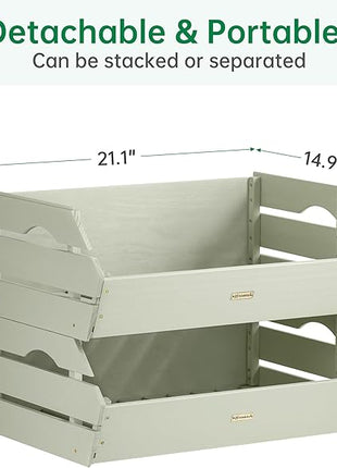 HABAU Wood Potato Onion Storage Bins - Wooden Stackable Produce Basket - Fruit Vegetable Storage for Kitchen Pantry Organization, Set 2 Pieces