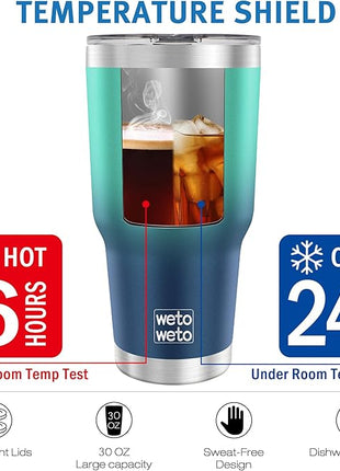 WETOWETO 30 oz Tumbler with 2 Straws and 2 Lids, Stainless Steel Insulated Vacuum Coffee Tumbler Cup, Double Wall Leakproof Travel Mug (Green-Blue Gradient, 1 Pack)